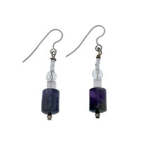 Vintage Silver Tone Amethyst And Crystal Dangle Earrings
